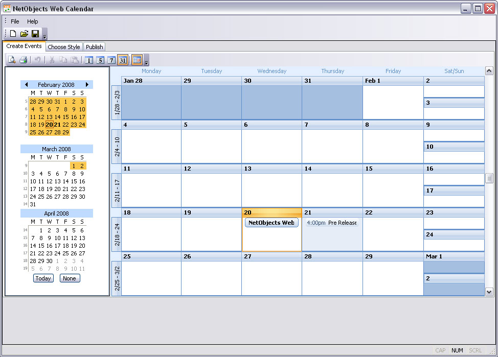 NetObjects Web Calendar 1.0